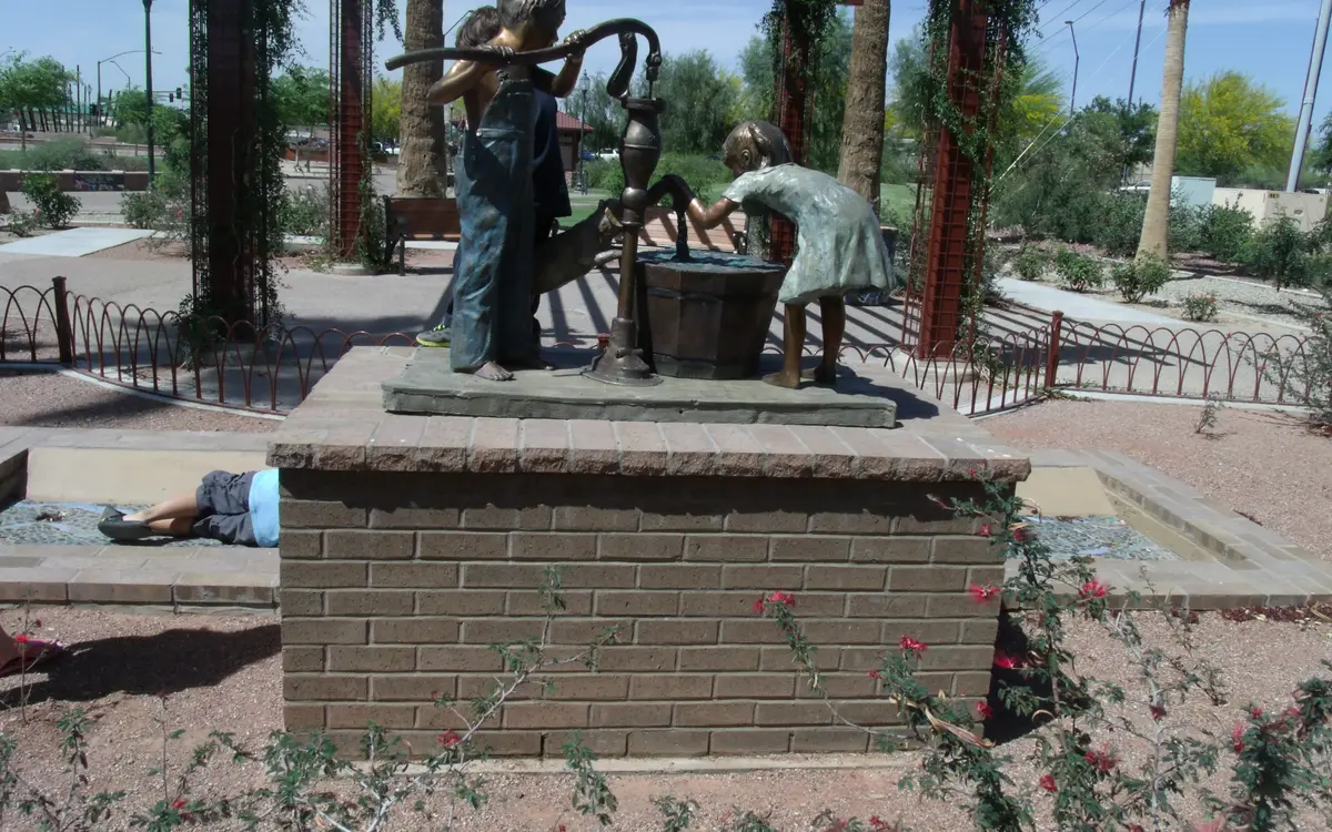 The historic 1889 town well site at Osuna Park in Old Town Peoria, Arizona